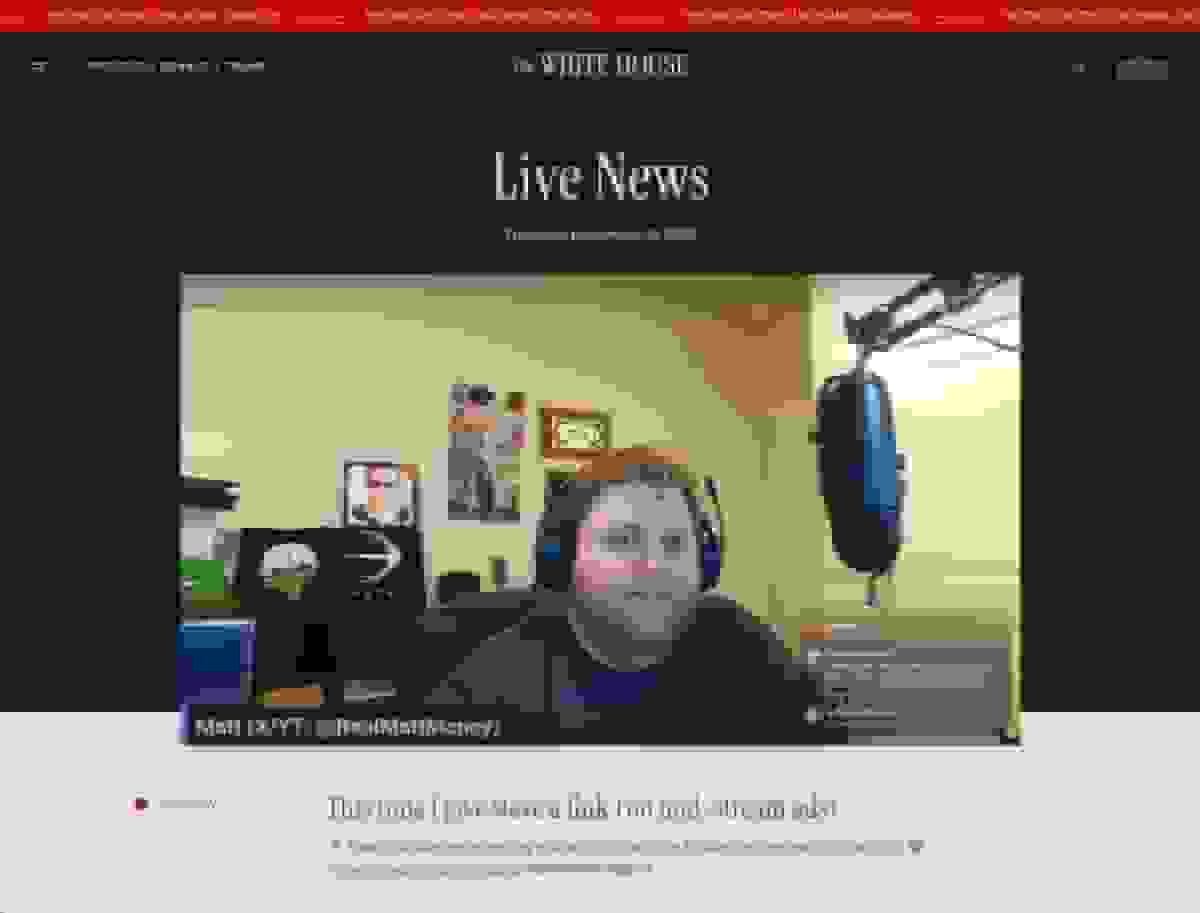 پخش زنده مرموز در وب‌سایت کاخ سفید