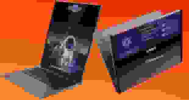 لپ‌تاپ رول‌شونده لنوو با نمایشگری که به سمت بیرون باز می‌شود