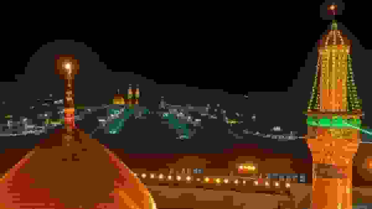 تصاویر هوایی از چراغانی کربلا در شب نیمه شعبان