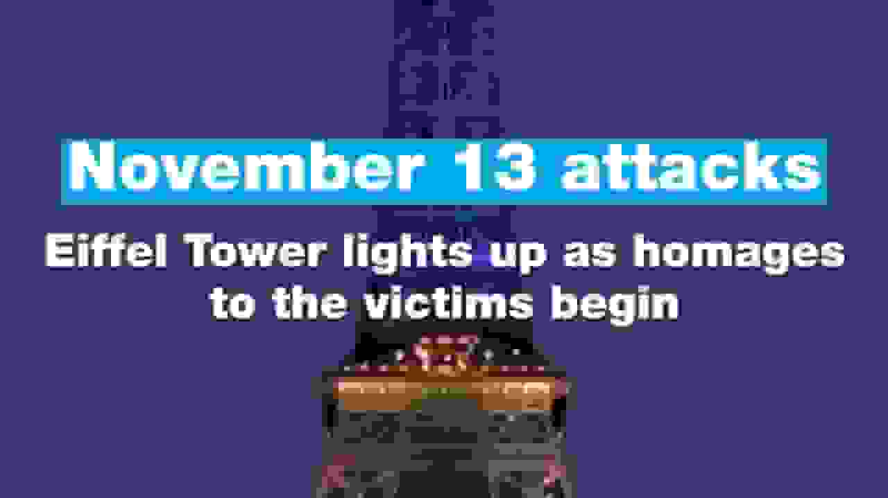 روشنی برج ایفل به یادگرد ۱۰ ساله قربانیان حملات ۱۳ نوامبر پاریس