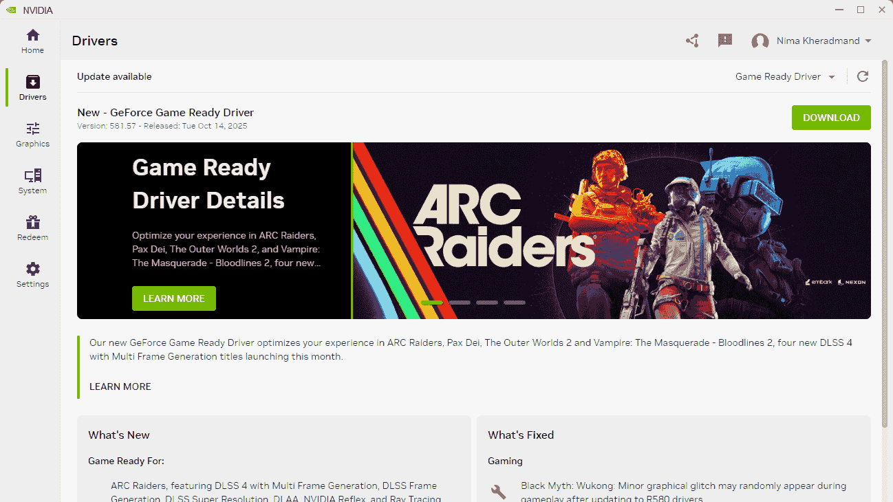 انتشار نسخه جدید درایور 581.57 انویدیا